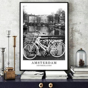Amsterdam Travel Poster Amsterdam Black and White Photo Amsterdam Wall Art Amsterdam City Landmark Amsterdam Gift Poster Digital Download