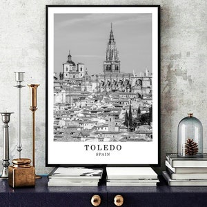 Affiche de voyage de Tolède Photo noir et blanc de Tolède, art mural de Tolède, monument de la ville de Tolède, oeuvre d&#39;art de Tolède, cadeau de Tolède, affiche en téléchargement numérique