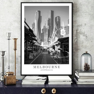 Melbourne Travel Print Black and White Melbourne City Landmark Melbourne Wall Art Melbourne Decor Melbourne Poster Gift Digital Download