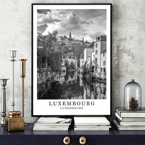 Impressão de viagem de Luxemburgo Foto em preto e branco Foto da cidade de Luxemburgo Marco de Luxemburgo Decoração de arte de parede Luxemburgo Pôster presente Download digital