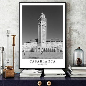 Casablanca Travel Print Black and White Photo Casablanca City Landmark Casablanca Wall Art Print Casablanca Poster Gift Digital Download
