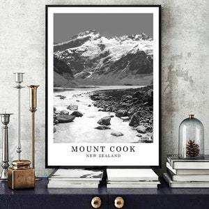 Mount Cook Travel Print Black and White Photo Mount Cook Wall Art New Zealand Landmark Mount Cook Décor Mount Cook Poster Digital Printable