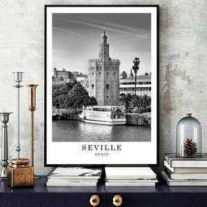Sevilla España Cartel de viaje Sevilla Foto en blanco y negro Sevilla Wall Art Print Sevilla City Landmark Sevilla Gift Poster Descarga digital