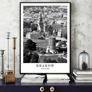 Poster de voyage de Cracovie Photo noir et blanc de Cracovie Art mural de Cracovie monument de la ville de Cracovie Oeuvre d&#39;art de Cracovie Poster cadeau de Cracovie téléchargement numérique