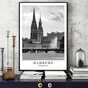 Hamburg Travel Print Black and White Poster Hamburg City Germany Wall Art Print Minimalist Hamburg Wall Décor Poster Gift  Digital Download