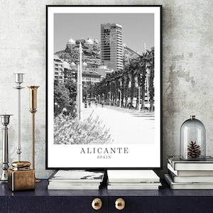 Alicante Spain Travel Poster Alicante Black White Photo Alicante Wall Art Print Alicante City Landmark Alicante Gift Poster Digital Download