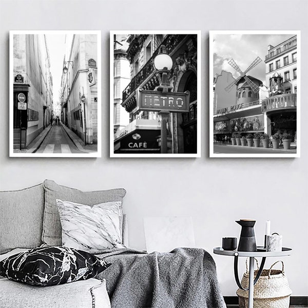 Set di 3 stampe di viaggio di Parigi Foto in bianco e nero di Parigi Poster del punto di riferimento della città di Parigi Stampa artistica da parete di Parigi Arredamento di Parigi Poster di Parigi Arte regalo