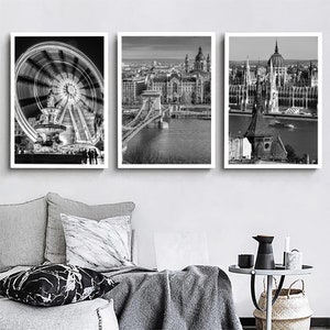 Budapest Travel Set of 3 Prints Budapest Black and White Photo Budapest City Landmark Budapest  Wall Art Decor Budapest Poster Gift Art
