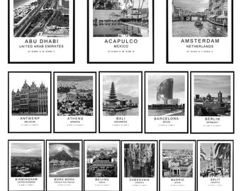 Set of Any Cities Prints Custom Wall Art Home Decor City Black and White Photos Custom City Landmark Coordinates Travel Posters Any Country