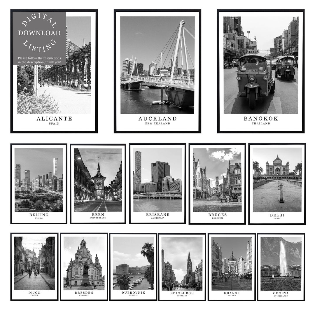 Digital City Wall Art Poster Black White World Cities Photo Etsy