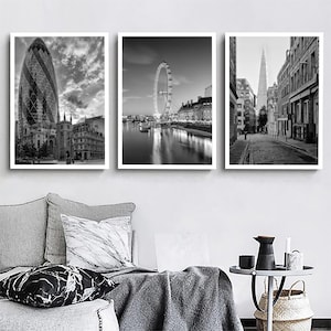 London 3er Set Reisedrucke London Schwarzweißfoto London City Wahrzeichen London Wandkunst Poster London Dekor London Plakat Geschenk Kunst