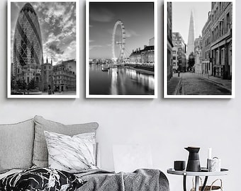 London Set of 3 Travel Prints London Black and White Photo London City Landmark London Wall Art Poster London Décor London Poster Gift Art