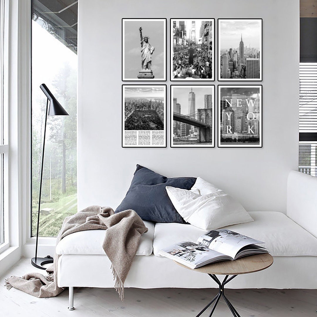 New York City Travel Poster Black and White Wall Art Set of 6 NYC ...