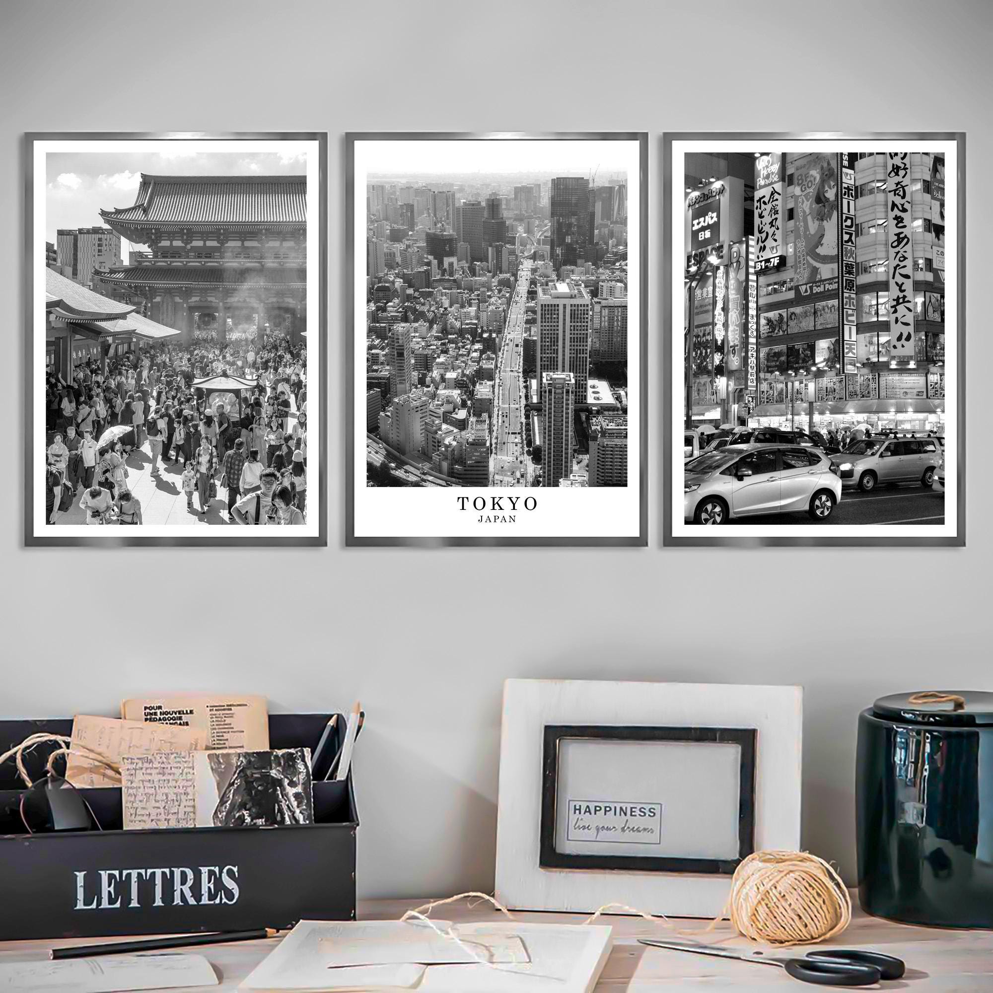 Tokyo Japan Set of 3 Travel Prints Tokyo Black and White Photo