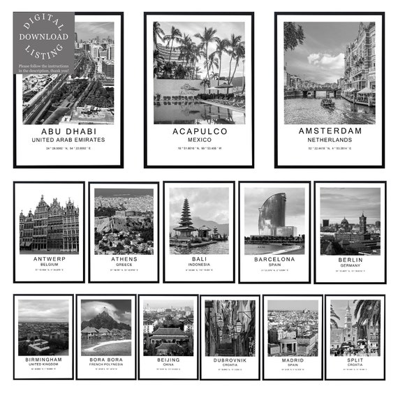 Digital City Wall Art Poster Black White World Cities Photo Travel