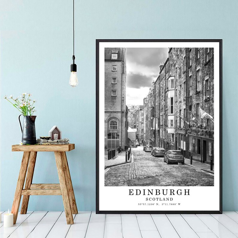 Edinburgh Digital Print Black and White Print Edinburgh City Etsy