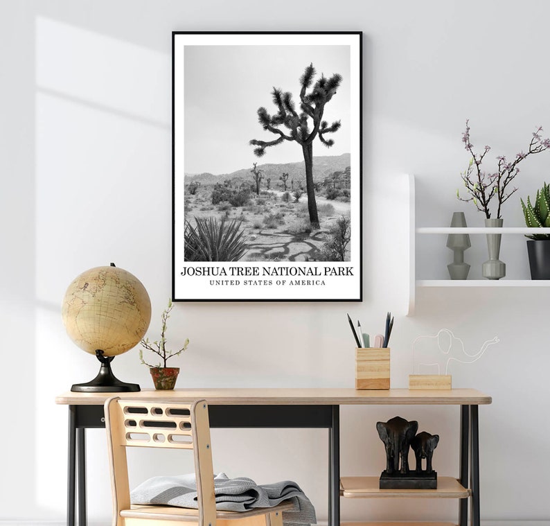Joshua Tree National Park Travel Print Desert Black and White Photo