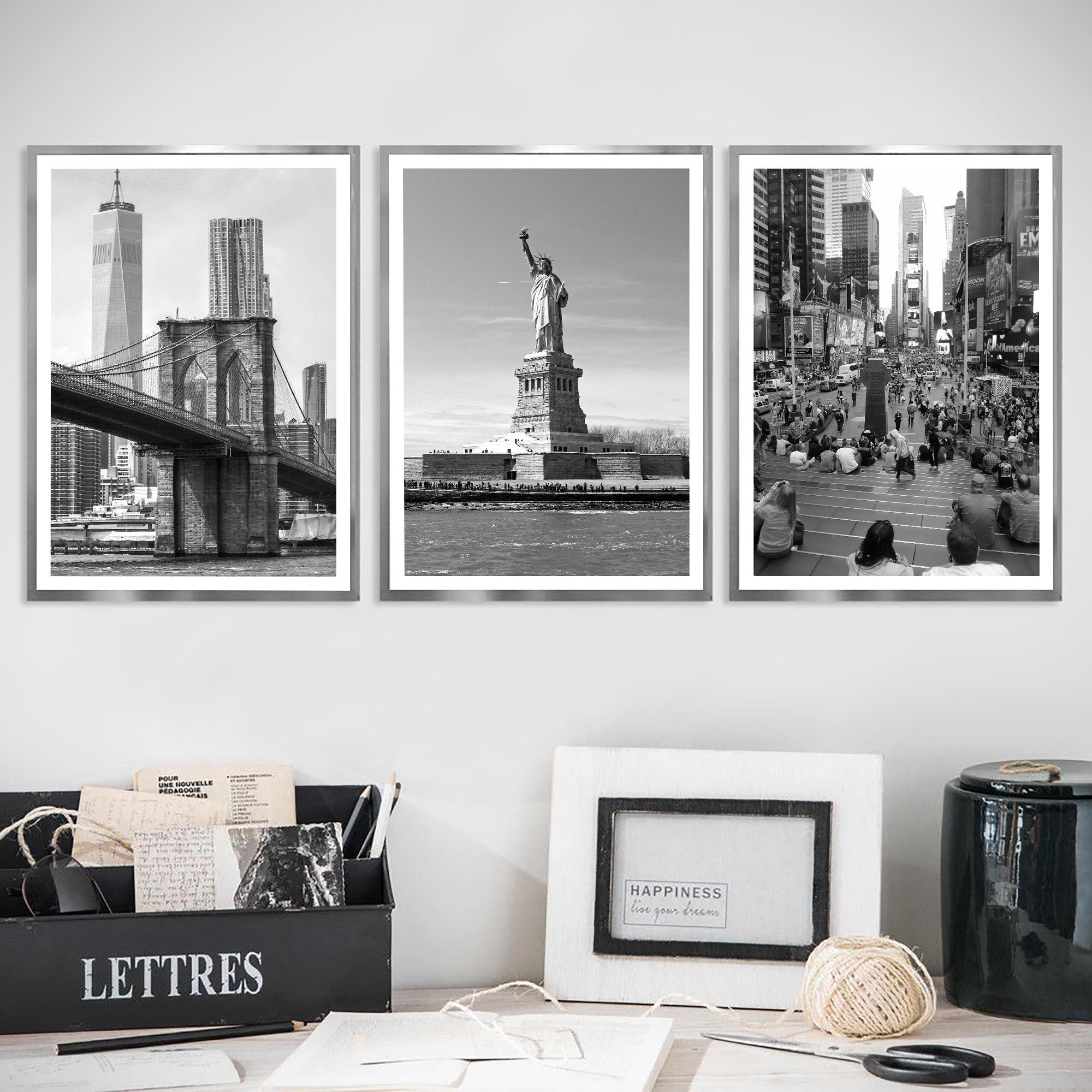 New York Set of 3 Travel Prints New York Black and White Photo New