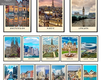 Conjunto de 54 pósteres de acuarela de ciudades, impresiones de viaje personalizadas, decoración de pared para el hogar, monumentos de ciudades personalizados, cualquier país, cualquier ciudad, descarga digital