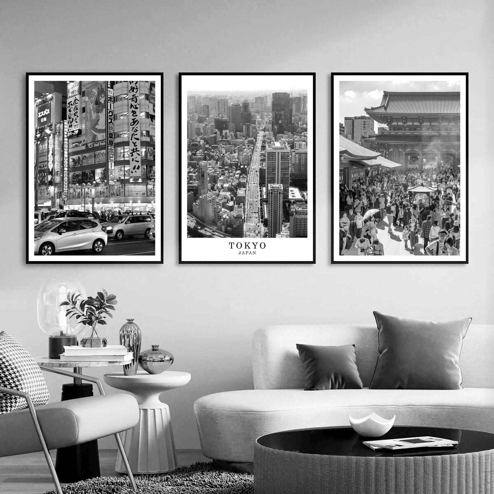 Tokyo Japan Set of 3 Travel Prints Tokyo Black and White Photo