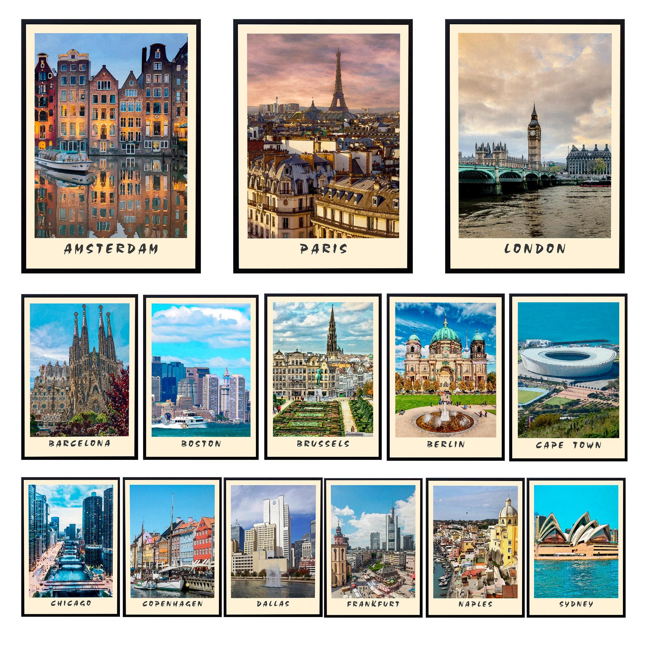 Set of 54 Watercolor Cities Poster Custom Travel Print Home Wall