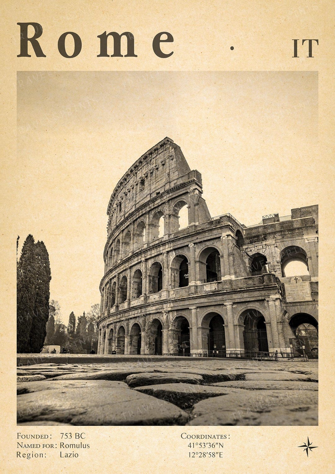 Rome Vintage Poster, Colosseum Wall Art, Rome Italy Print, Travel ...