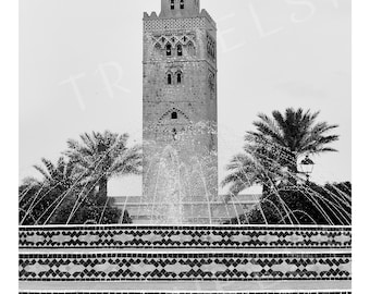 Marrakech Morocco Travel Poster Black and White Marrakesh Wall Art Minimalist City Print Architecture Decor Gift