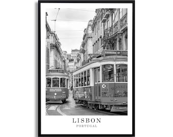 Lisbon Travel Poster, Lisbon Tram Photo Print, Black and White City Photography, Minimalist Portugal Wall Decor