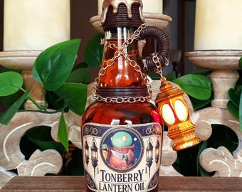 Tonberry Lantern Oil Decorative Glass Bottle with Mini Red Light-Up Lantern Inspired by Final Fantasy / Gaming Gifts / Fantasy Decor