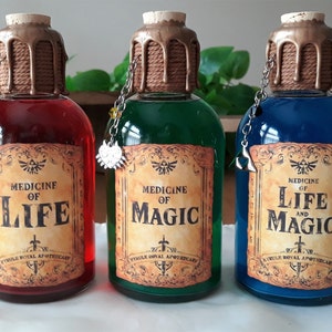 The Legend of Zelda Red, Green and Blue Potions Inspired by the Video Games with Magical Swirling Effect / Gaming / Decor / Replica