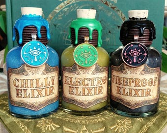 Legend of Zelda Breath of the Wild & Tears of the Kingdom Elixir Set - Chilly, Electro, Fireproof