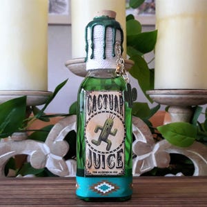 Cactuar Juice Decorative Apothecary Bottle Inspired by Final Fantasy with Magical Swirling Effect / Gaming Decor / Fantasy Potion Bottle