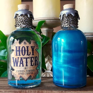 Final Fantasy Inspired HOLY WATER Potion Bottle with Magical Swirling Effect / Gaming / Replica / Apothecary / Witchcraft / Wizardry / Decor
