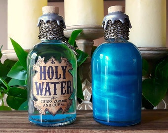 Final Fantasy Inspired HOLY WATER Potion Bottle with Magical Swirling Effect / Gaming / Replica / Apothecary / Witchcraft / Wizardry / Decor