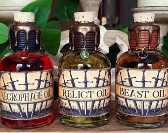The Witcher Decorative Blade Oil Bottles Set #1 (Beast, Necrophage, Relict) / Apothecary / Witchcraft / Wizard / Gaming Decor