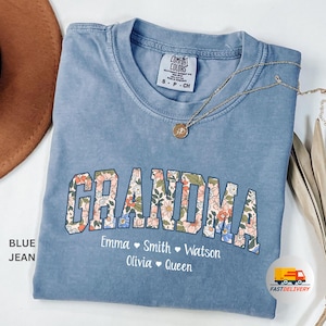 Comfort Colors® Personalize Floral Grandma Shirt with Grandkid Names, Mothers Day Gift For Grandma Nana, boho Gigi Mimi Shirt, Nana Shirt