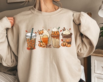 Fall Coffee Shirt, Cute Fall Sweatshirt, Coffee Lover tee Shirt, Halloween Pumpkin Latte Drink Cup, Pumpkin Spice Shirt, Thanksgiving Shirt