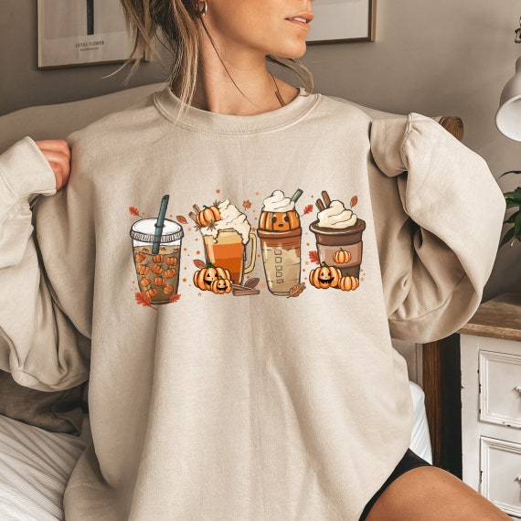 Fall Coffee Shirt, Cute Fall Sweatshirt, Coffee Lover tee Shirt, Halloween Pumpkin Latte Drink Cup, Pumpkin Spice Shirt, Thanksgiving Shirt