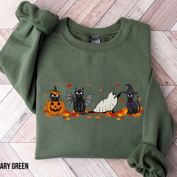 Cat halloween sweatshirt, ghost cat shirt, Halloween Sweater, Halloween Cat Shirt, Cat Lover Shirt, Black Cat Shirt, Spooky Season