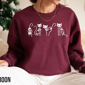 Cat halloween sweatshirt, Cat Skeleton shirt, Halloween Sweater, Halloween Cat Shirt, Cat Lover Shirt, Black Cat Shirt, Spooky Season