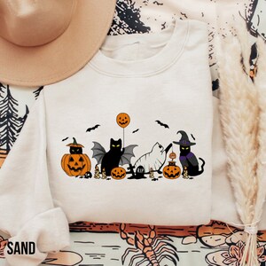 Cat halloween sweatshirt, ghost cat shirt, Halloween Sweater, Halloween Cat Shirt, Cat Lover Shirt, Black Cat Shirt, Spooky Season image 1