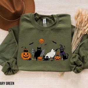 Cat halloween sweatshirt, ghost cat shirt, Halloween Sweater, Halloween Cat Shirt, Cat Lover Shirt, Black Cat Shirt, Spooky Season image 2