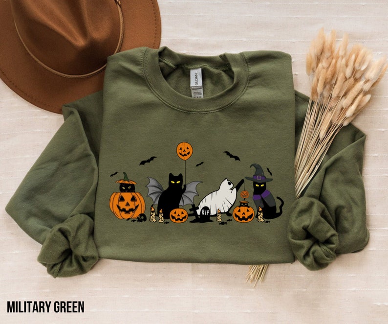 Cat halloween sweatshirt, ghost cat shirt, Halloween Sweater, Halloween Cat Shirt, Cat Lover Shirt, Black Cat Shirt, Spooky Season image 2