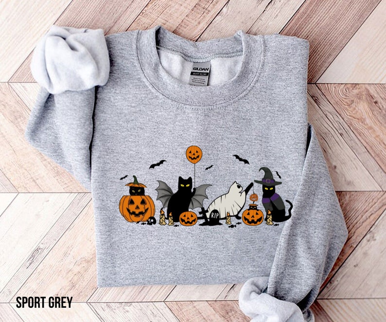 Cat halloween sweatshirt, ghost cat shirt, Halloween Sweater, Halloween Cat Shirt, Cat Lover Shirt, Black Cat Shirt, Spooky Season image 4