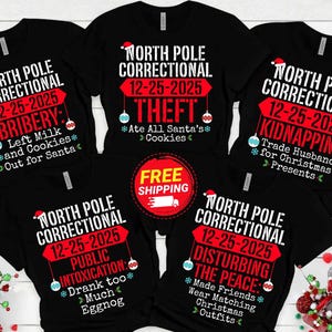 Passende Familien-Weihnachts-T-Shirts, Nordpol-Korrektur, lustige Gruppe-Weihnachtst-T-Shirts, Feiertags-T-Shirts, Weihnachtsfest-Mama-Vater scherzt T-Shirts