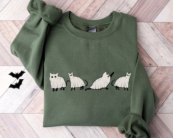 Cat halloween sweatshirt, ghost cat shirt, Halloween Sweater, Halloween Cat Shirt, Cat Lover Shirt, Black Cat Shirt, Spooky Season