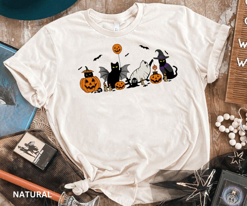 Cat halloween sweatshirt, ghost cat shirt, Halloween Sweater, Halloween Cat Shirt, Cat Lover Shirt, Black Cat Shirt, Spooky Season image 6