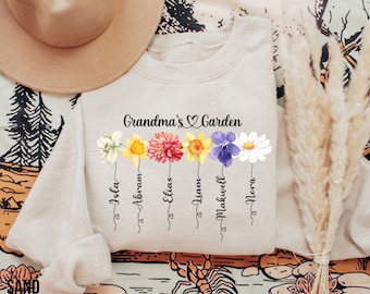 Custom Birth Month Sweatshirt Birth Flower Sweater, Birth Flower Shirt, Grandma's Garden, Personalized Mom Gift Grandma Mother's Day Gift