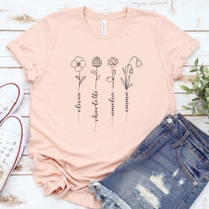 Custom Birth Month Birth Flower Shirt, Mother&#39;s Day Gift, flower tshirt, Custom Mom Tshirt, Mothers Day Shirt, Custom Flower Shirt