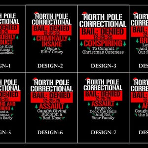 Matching Family Christmas Pajama Shirts, North Pole Correctional, Funny Group Christmas Pajamas, Holiday Tshirts, Xmas Pjs Adult Pyjama Tops image 2